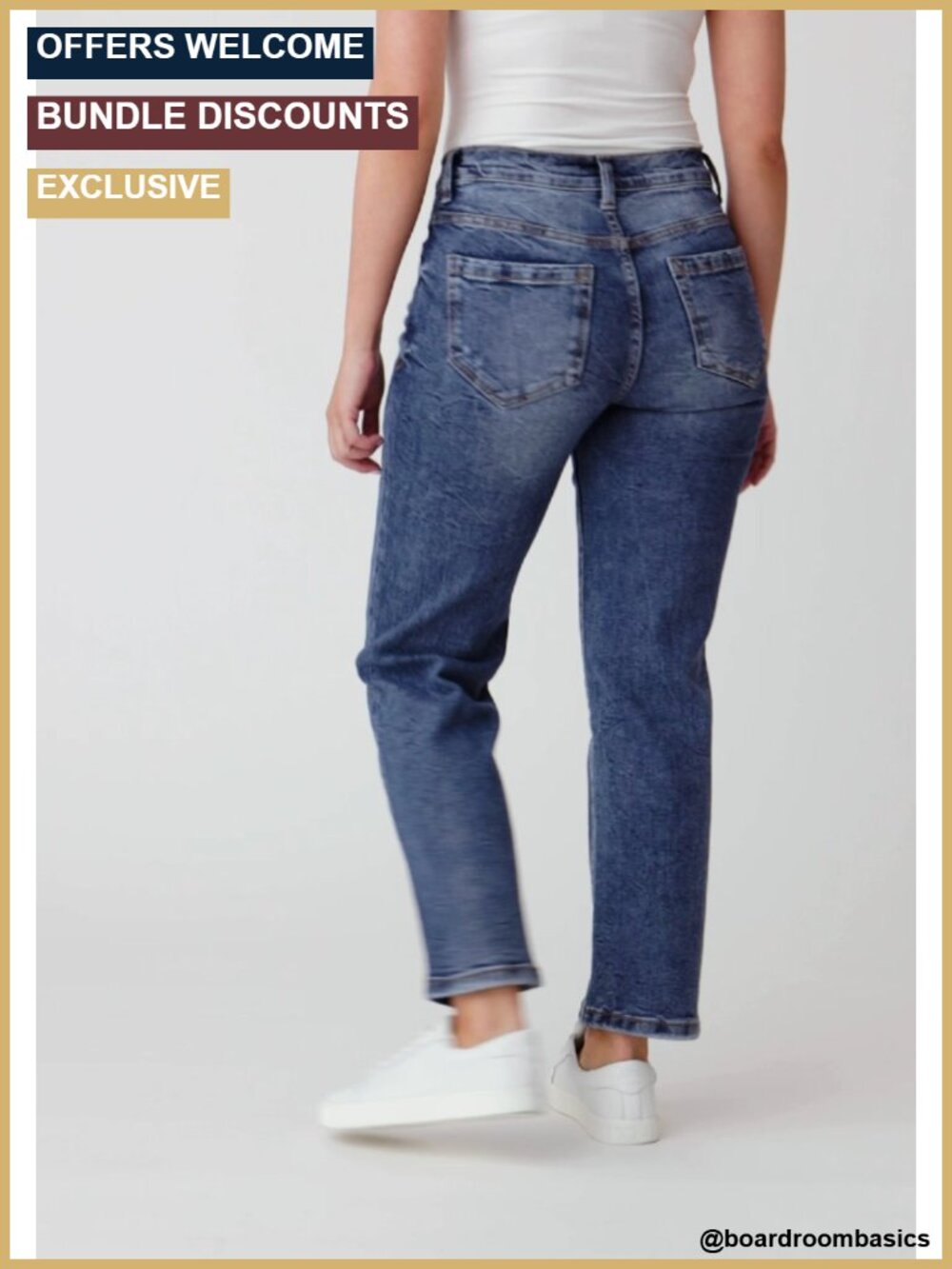 High Rise Straight Leg Jeans with Raw Edge - Stretch Denim - Picture 5 of 5